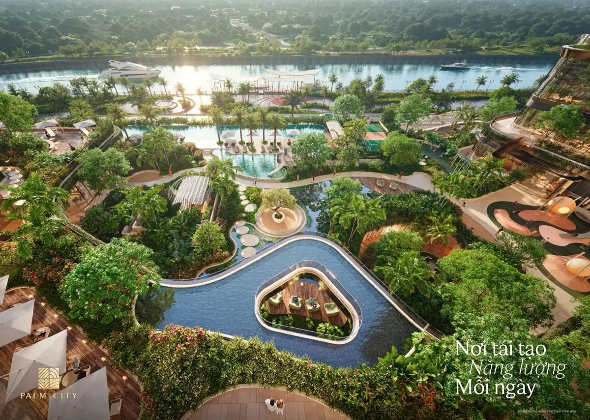 Tiện ích hồ bơi resort và cảnh quan phục vụ cư dân Palm River