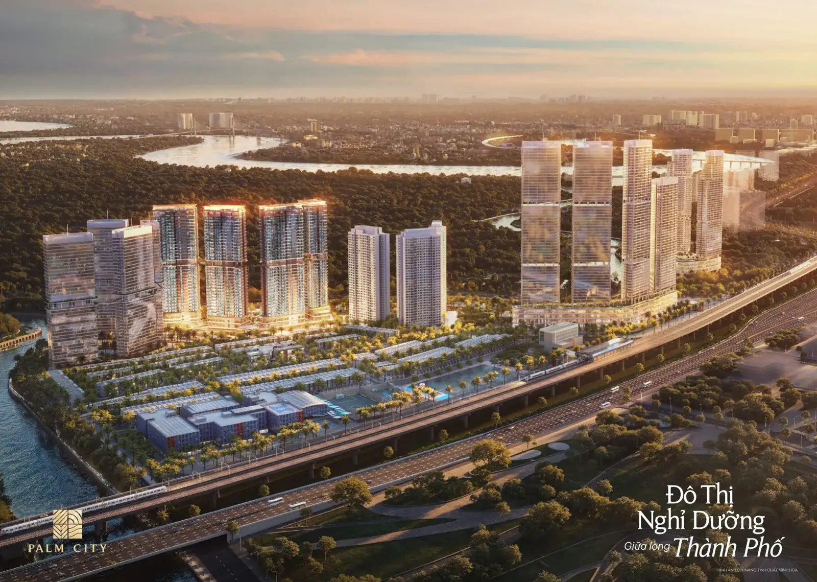 Vị trí Palm River tại khu Đông TP.HCM nhìn từ trên cao, cạnh Metro và cao tốc