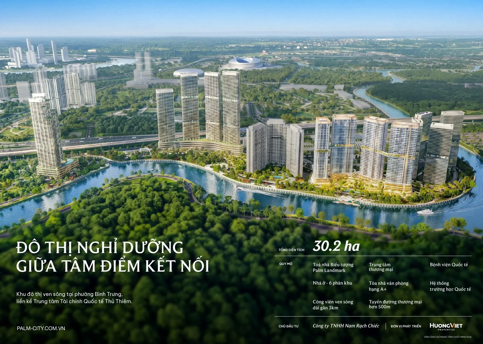 Phối cảnh tổng thể khu đô thị Palm City 30,2 ha ven sông nhìn từ trên cao