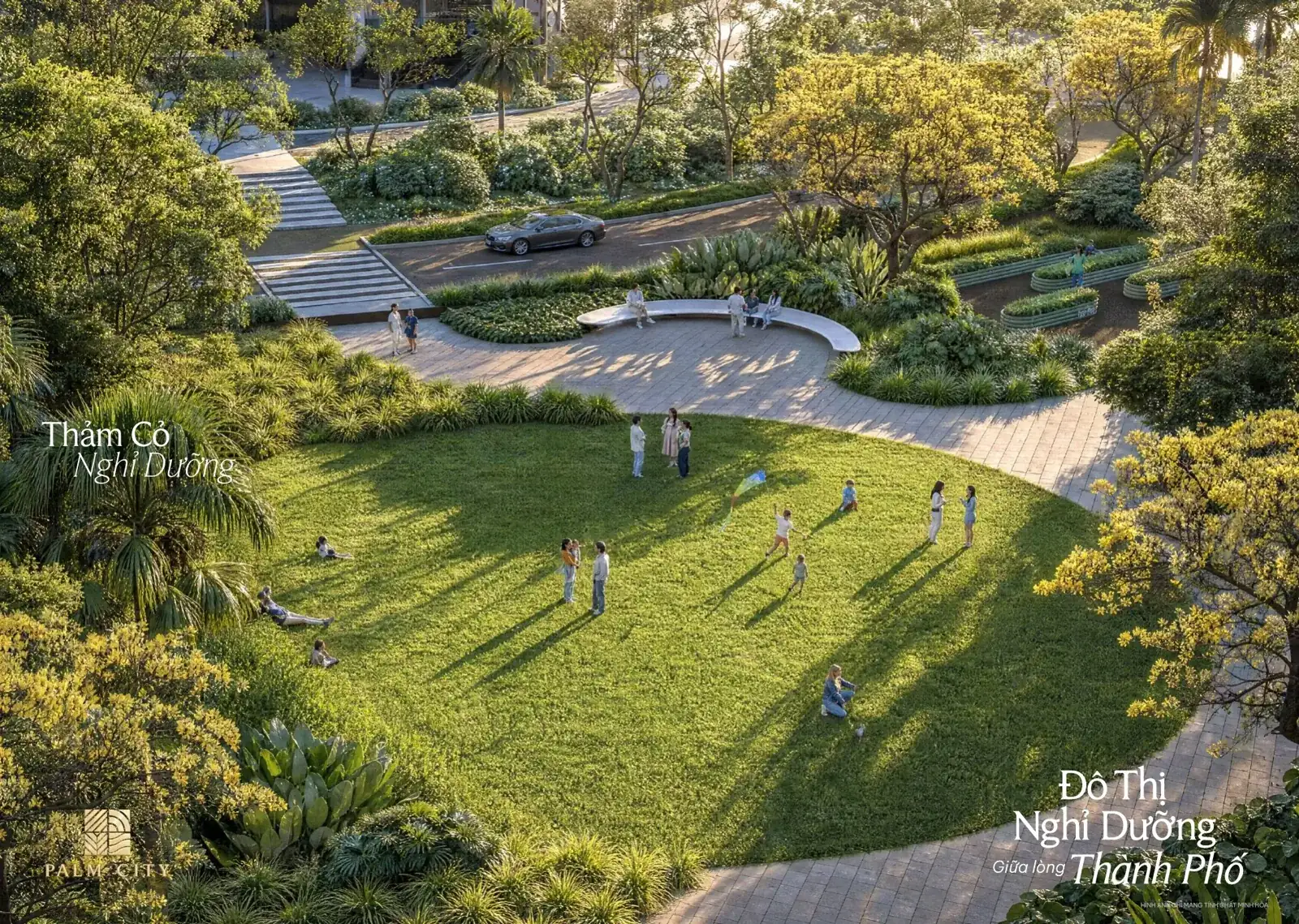 Thảm cỏ nghỉ dưỡng và mảng xanh nội khu Palm City